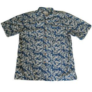 Roundtree & Yorke Mens Hawaiian Shirt Blue Short Sleeve Large